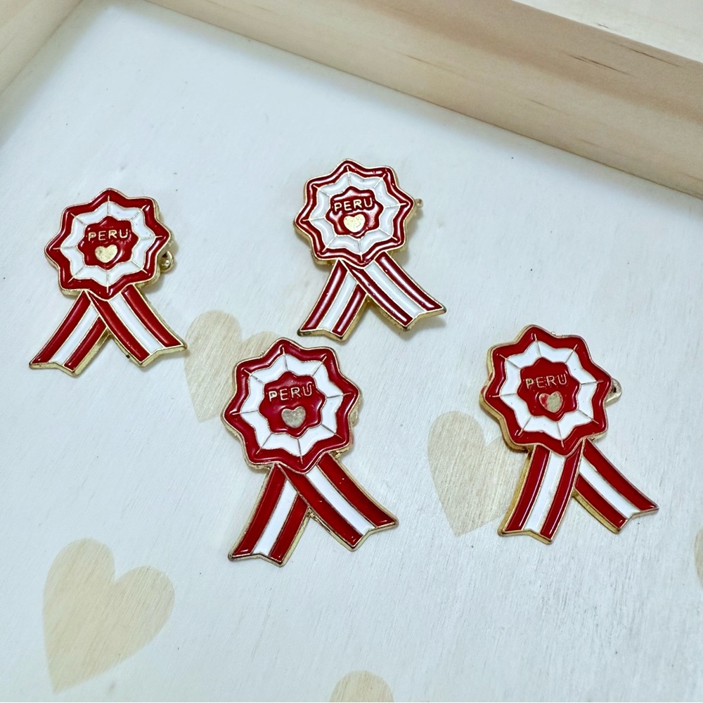 Red and White Peru Ribbon Pin - Picture 2 of 2